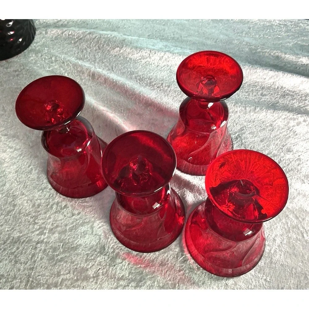 Vintage 4 Fostoria Jamestown Heavy Ruby Red Claret Wine Water Goblets Twist Stem